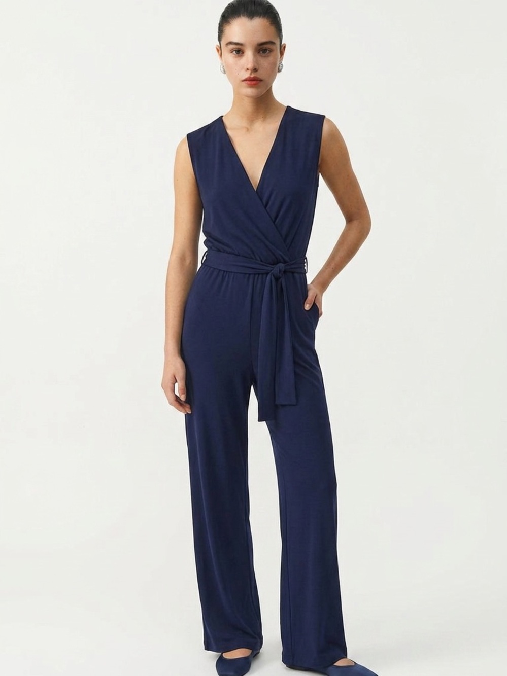 BAILEY44 | Sleeveless Navy Blue Wrap Jumpsuit with Tie Waist Women’s Size XS